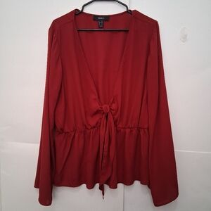 ⚪️Forever 21 Red Burgundy Tie-Front Blouse